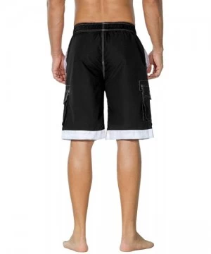 Trunks Men's Swim Trunks Classic Lightweight Board Shorts with Lining - Black and White - CM184YEKDRD