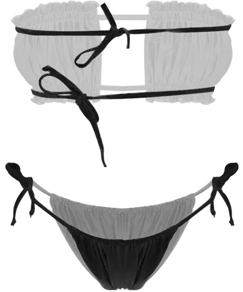 Sets Women's Brazilian Swimsuit Ruffle Square Cup Bandeau Bra and Tie Side Thong Bikini Set - Black - CC190N7GWZY