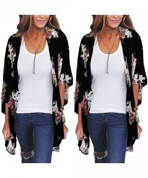 Cover-Ups Women Chiffon Loose Shawl Print Kimono Cardigan Top Cover Up Blouse Beachwear- Printed Kimono Cardigan Beach Blouse...