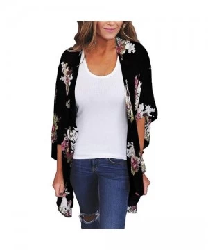 Cover-Ups Women Chiffon Loose Shawl Print Kimono Cardigan Top Cover Up Blouse Beachwear- Printed Kimono Cardigan Beach Blouse...