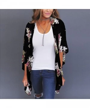 Cover-Ups Women Chiffon Loose Shawl Print Kimono Cardigan Top Cover Up Blouse Beachwear- Printed Kimono Cardigan Beach Blouse...