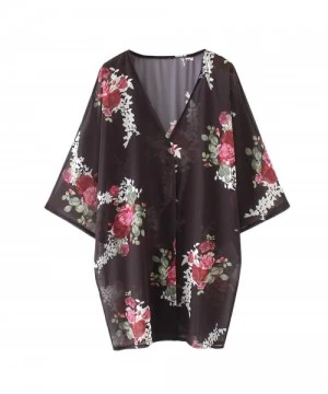 Cover-Ups Women Chiffon Loose Shawl Print Kimono Cardigan Top Cover Up Blouse Beachwear- Printed Kimono Cardigan Beach Blouse...