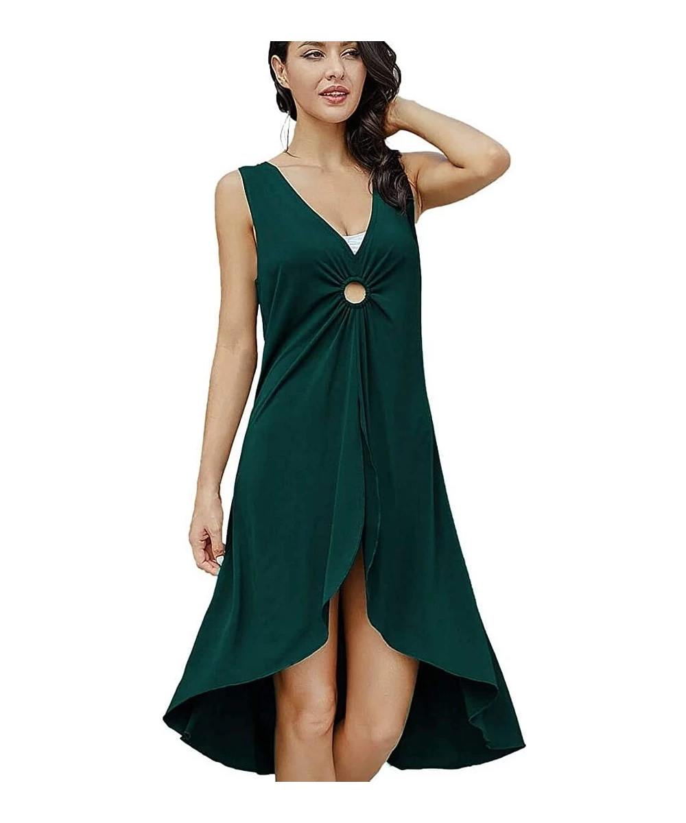 Cover-Ups Beach Coverups for Women Swimsuit Cover Ups for Women Beach Dress Fashion Pleated Design Atlantic Deep Green - CJ19...