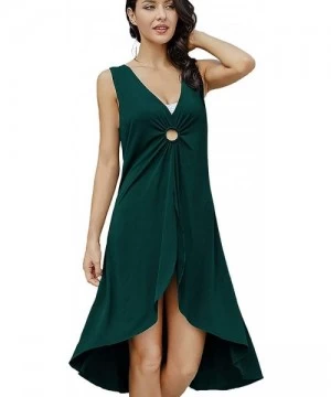 Cover-Ups Beach Coverups for Women Swimsuit Cover Ups for Women Beach Dress Fashion Pleated Design Atlantic Deep Green - CJ19...