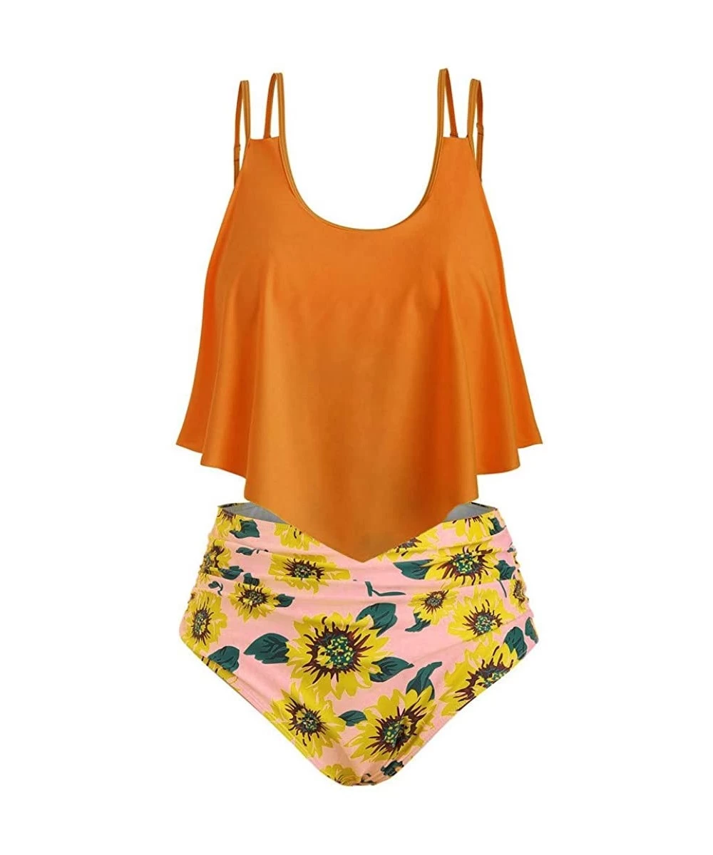 Sets 2 Piece Swimwear Plus Size Women Hight Waist Printed Bikini Set Push Up Padded Bathing Swimwear Swimsuit Orange 3 - CH18...