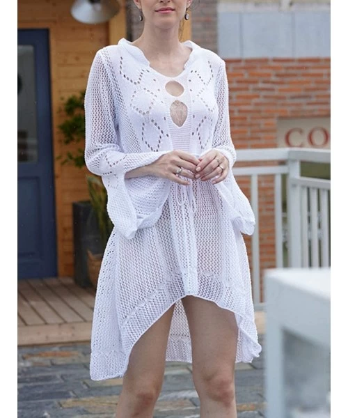 Cover-Ups Women's Summer Swimsuit Cover Up for Beach Pool Bathing Suit Swimwear Crochet Coverups Dress - Awhite - CM194S64AL5