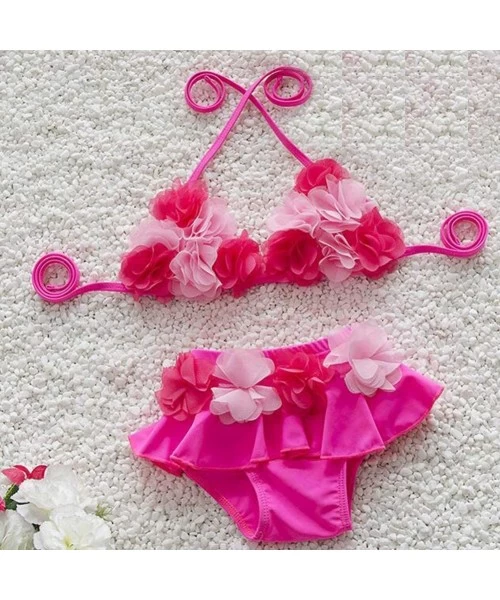 Sets Mother and Daughter Swimsuits - Two Pieces High Waist Bikini Family Matching Mother Baby Girl Swimwear - Pink Red - C019...