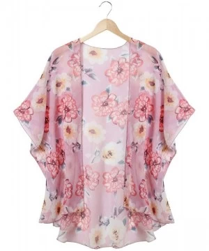 Cover-Ups Women Casual Floral Chiffon Kimono Cover Up Beach Wear Blouse Top - 54 Pink - CU18SWKE3DU