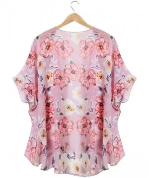 Cover-Ups Women Casual Floral Chiffon Kimono Cover Up Beach Wear Blouse Top - 54 Pink - CU18SWKE3DU