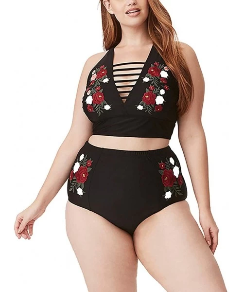 One-Pieces Women Plus Size Swimwear high Waisted Swimsuit Tummy Control Bikini Tankini(FBA) - Cut Outs Black Bikini - CF18UWT...