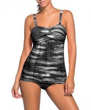 Bottoms Women's Solid Ruched Tankini Top Swimsuit with Triangle Briefs - Y Black - CI199LMY26U