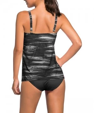 Bottoms Women's Solid Ruched Tankini Top Swimsuit with Triangle Briefs - Y Black - CI199LMY26U