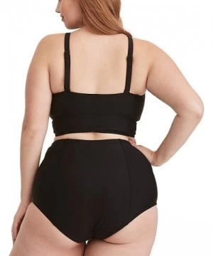 One-Pieces Women Plus Size Swimwear high Waisted Swimsuit Tummy Control Bikini Tankini(FBA) - Cut Outs Black Bikini - CF18UWT...