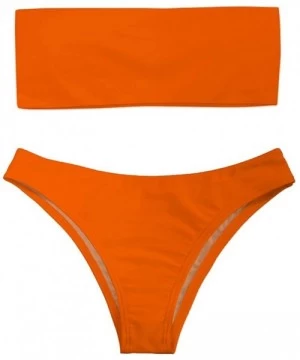 Sets Women 2 Pieces Bandeau Bikini Swimsuit Off Shoulder High Waist Bathing Suit - Orange - CR18QL67663