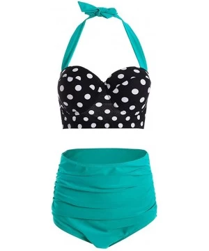 Tankinis Women Vintage Polka Dot High Waisted Bathing Suits Bikini Set - Green - C1194N6XSNE