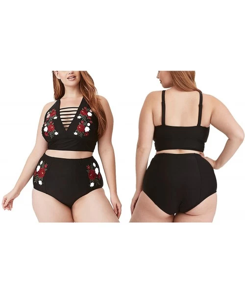 One-Pieces Women Plus Size Swimwear high Waisted Swimsuit Tummy Control Bikini Tankini(FBA) - Cut Outs Black Bikini - CF18UWT...