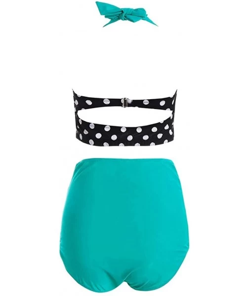 Tankinis Women Vintage Polka Dot High Waisted Bathing Suits Bikini Set - Green - C1194N6XSNE