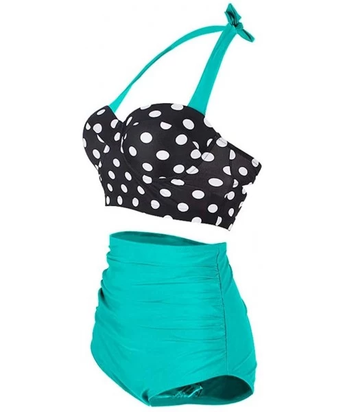 Tankinis Women Vintage Polka Dot High Waisted Bathing Suits Bikini Set - Green - C1194N6XSNE