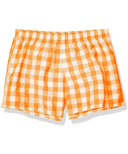 Trunks Men's European Textured Plaid Retro Swim Trunk - Orange - C612B00P3HZ