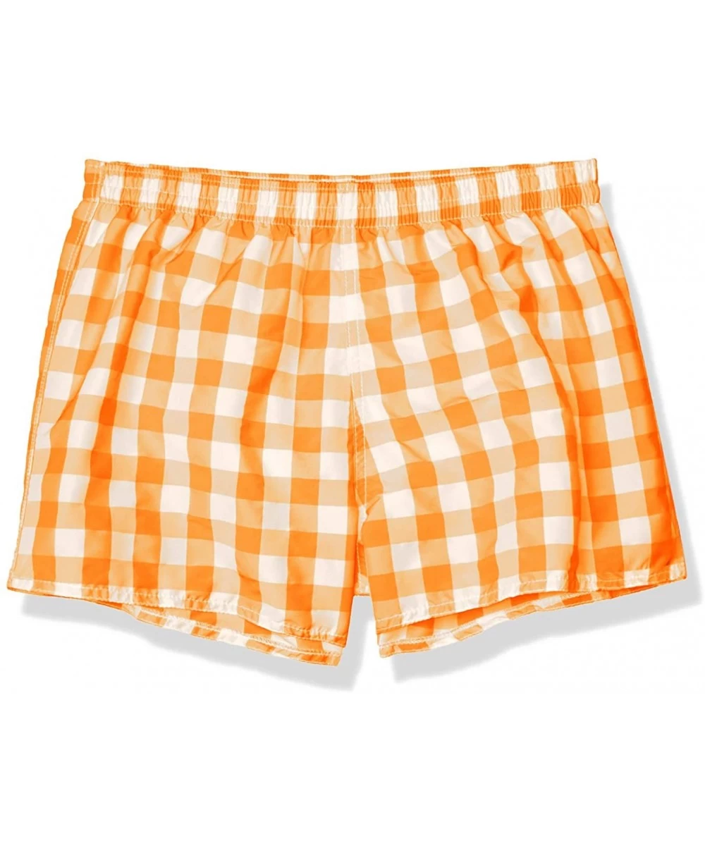 Trunks Men's European Textured Plaid Retro Swim Trunk - Orange - C612B00P3HZ