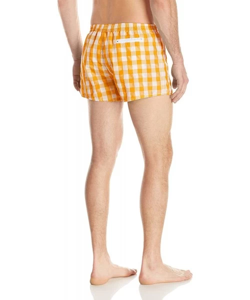 Trunks Men's European Textured Plaid Retro Swim Trunk - Orange - C612B00P3HZ