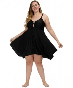 One-Pieces Women's 2 Pieces Flowy Top with Boyshorts Plus Size Tankini Bathing Suits - Black - C81920YYQW8