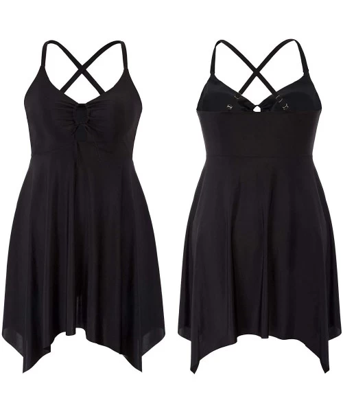 One-Pieces Women's 2 Pieces Flowy Top with Boyshorts Plus Size Tankini Bathing Suits - Black - C81920YYQW8