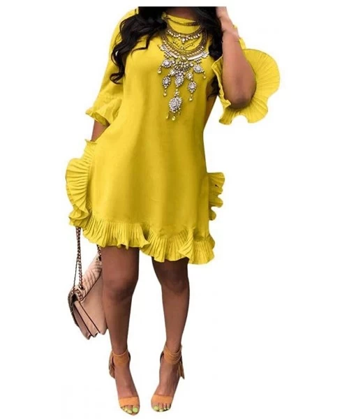 Cover-Ups Ruffles Elegant Pleated Irregular Solid Colored Beach Dresses - Yellow - C2190WZHKSE