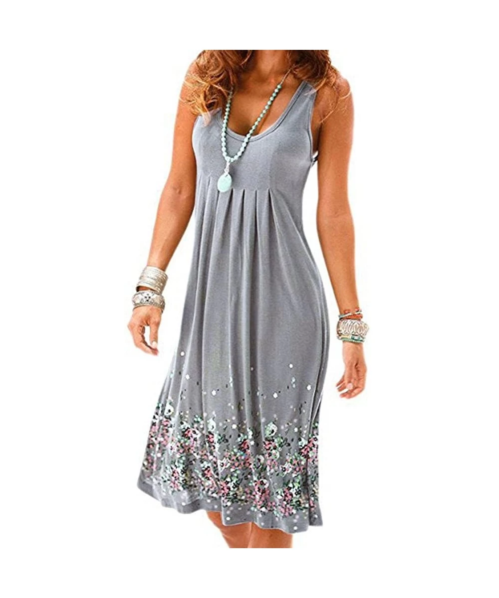 Cover-Ups Women Floral Knee Length Pleated Tank Dresses Casual Summer Beach Sundress Tunic Dress Swing A Line Cover up Dress ...