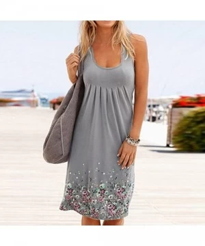 Cover-Ups Women Floral Knee Length Pleated Tank Dresses Casual Summer Beach Sundress Tunic Dress Swing A Line Cover up Dress ...