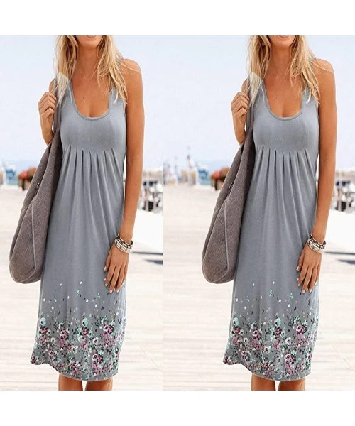 Cover-Ups Women Floral Knee Length Pleated Tank Dresses Casual Summer Beach Sundress Tunic Dress Swing A Line Cover up Dress ...