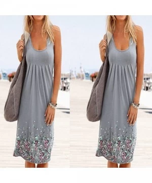 Cover-Ups Women Floral Knee Length Pleated Tank Dresses Casual Summer Beach Sundress Tunic Dress Swing A Line Cover up Dress ...