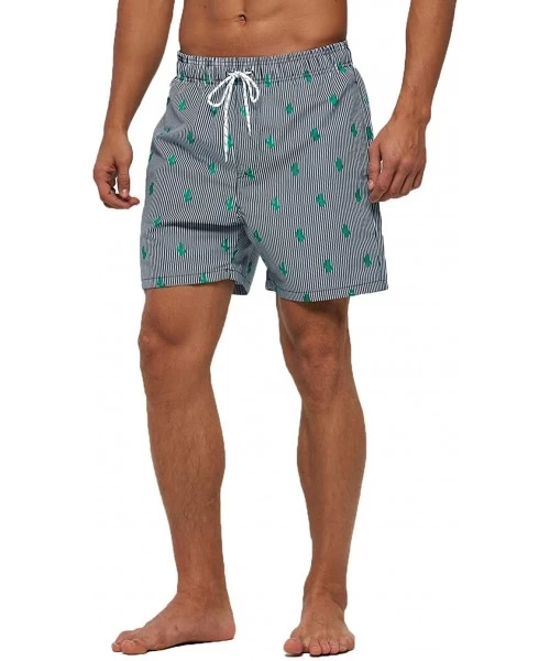 Board Shorts Men's Swim Trunks Quick Dry Athletic Swimwear Shorts with Mesh Lining and Pockets - Striped Cactus - CH19C45CQKZ