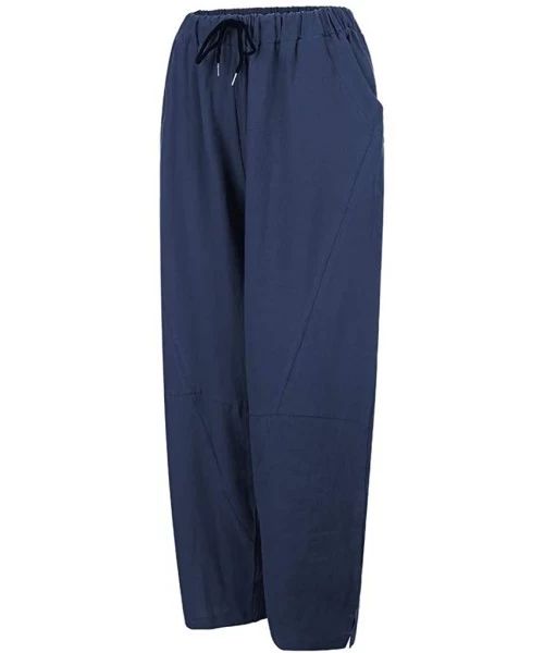 Trunks Men's Pants Casual Cotton Linen Drawstring Breathable Loose Jogger Straight-Leg Trouser with Pockets - Blue - CQ18WC25CIR