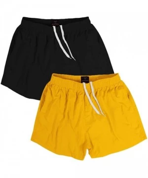 Trunks Men Swim Trunks Short with Mesh Lining Solid Bathing Suit 3" - Pack of 2 Black/Yellow - CH198GH7O3T