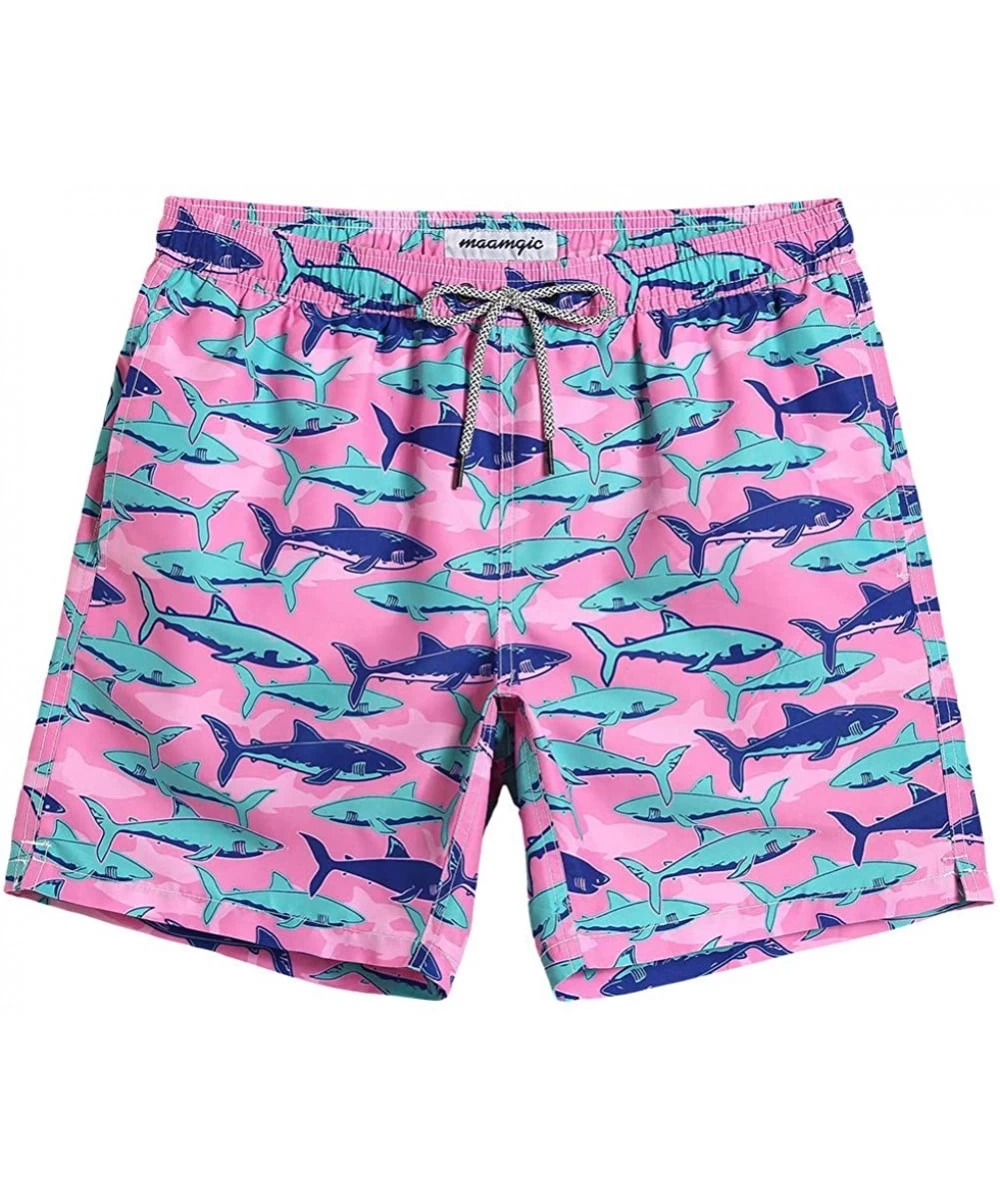 Board Shorts Mens Slim Fit Quick Dry Swim Shorts Swim Trunks Mens Bathing Suits with Mesh Lining - Shark-pink - C918O2M6H0Y