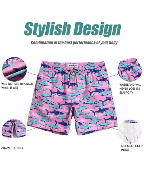 Board Shorts Mens Slim Fit Quick Dry Swim Shorts Swim Trunks Mens Bathing Suits with Mesh Lining - Shark-pink - C918O2M6H0Y