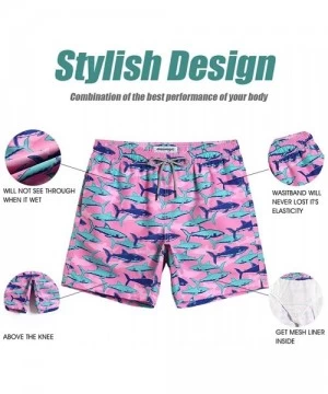 Board Shorts Mens Slim Fit Quick Dry Swim Shorts Swim Trunks Mens Bathing Suits with Mesh Lining - Shark-pink - C918O2M6H0Y