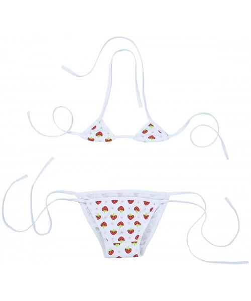 Sets Women's Cute Strawberry Pattern Bikini Set Halter Crop Bra Top with G-String Panties - White Type E - CL18RL05G2X