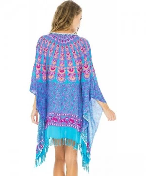 Cover-Ups Womens Swimsuit Cover Up Bathing Suit Bikini Swimwear Cover Boho Batik Beach Tunic Caftan - Pink Blue - CL11WDUFQEH