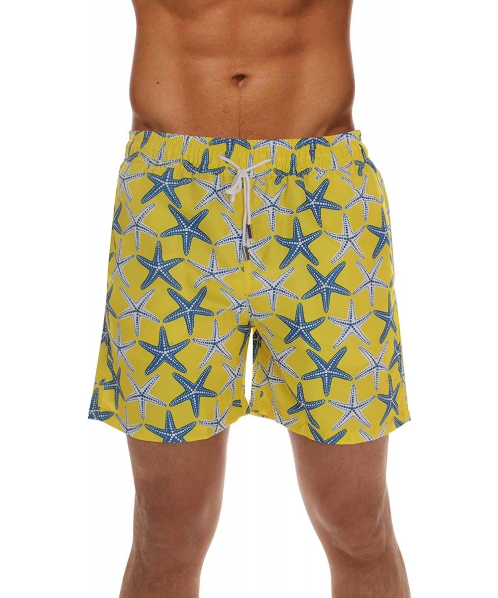 Board Shorts Men's Swimming Trunks Shorts with Pockets Quick Dry Bathing Suit - Citron - Starfish - C718Z9USDXG