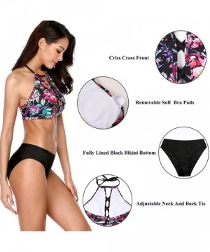 Sets Women One Piece Padded Swimsuit Exercise Racing Bathing Suit M Blue - Floral/Black - CI18DTOWKEI