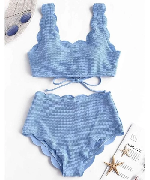 Sets 2020 Women Two Piece Push Up Tankini Sets Plus Size Beachwear Swimsuit Bikini Maillot de bain Femme - Blue - CG1997ICLML