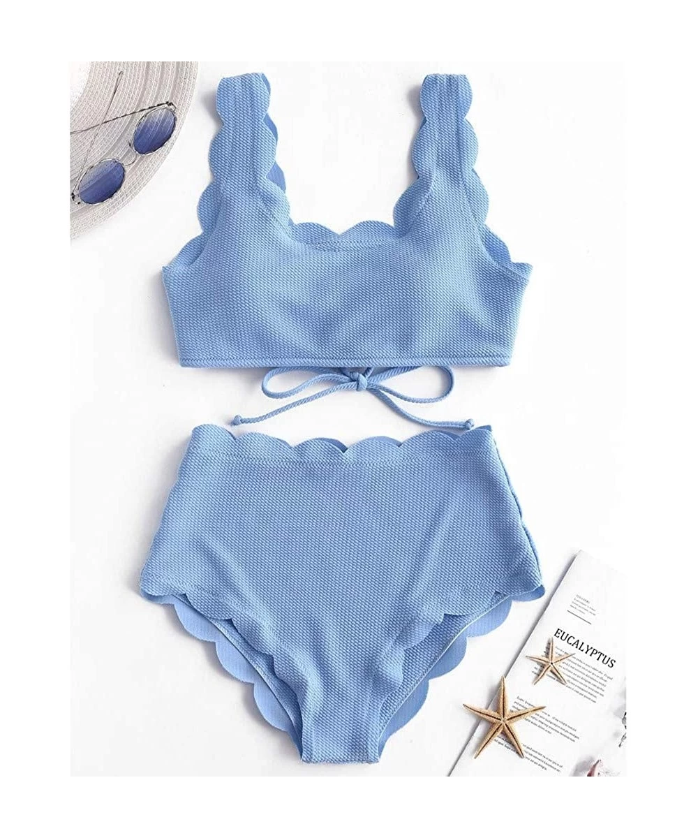 Sets 2020 Women Two Piece Push Up Tankini Sets Plus Size Beachwear Swimsuit Bikini Maillot de bain Femme - Blue - CG1997ICLML