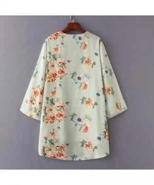 Cover-Ups Chiffon Floral Plus Cover Ups for Women Kimono Cardigan - Green - CU19C6T54ED