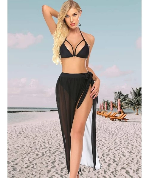 One-Pieces Women Halter Bikini Set 3 Pieces Swimsuit Solid Padded Swimwear with Maxi Wrap Skirt Beach Vacation Swim Bath Wear...