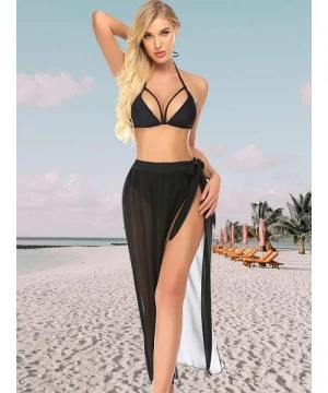 One-Pieces Women Halter Bikini Set 3 Pieces Swimsuit Solid Padded Swimwear with Maxi Wrap Skirt Beach Vacation Swim Bath Wear...