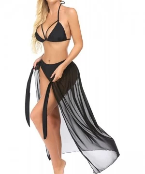 One-Pieces Women Halter Bikini Set 3 Pieces Swimsuit Solid Padded Swimwear with Maxi Wrap Skirt Beach Vacation Swim Bath Wear...