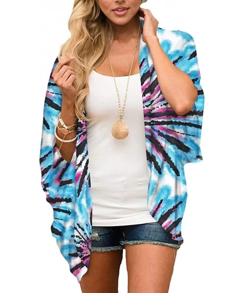 Cover-Ups Womens Beach Kimono Cardigan Chiffon Floral Print Short Cover up - F4 - C719DC2MACL