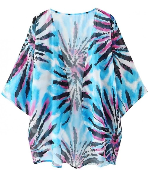 Cover-Ups Womens Beach Kimono Cardigan Chiffon Floral Print Short Cover up - F4 - C719DC2MACL